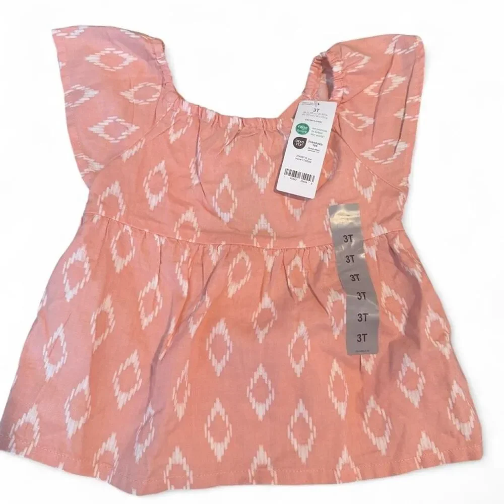 Carter's Girls Pink Ikat Flutter Sleeve Top 3T NWT Summer